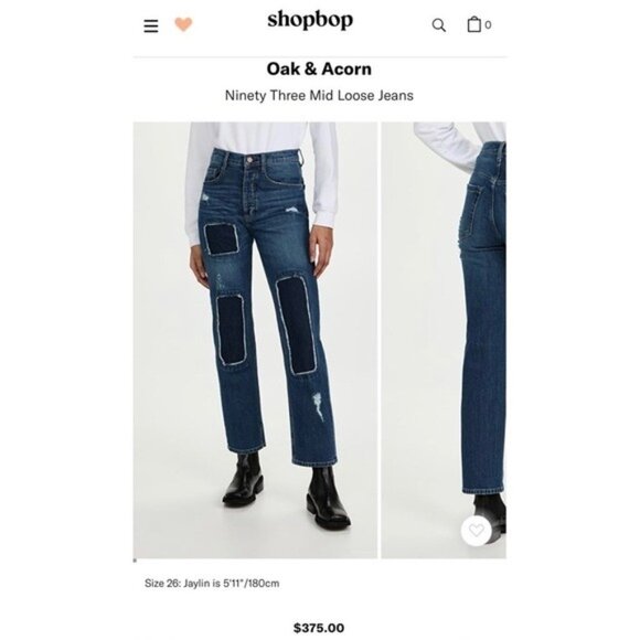 NWT Oak & Acorn Ninety Three Patch Mid Loose Jean 27 Dark Straight High Waisted - Picture 2 of 12